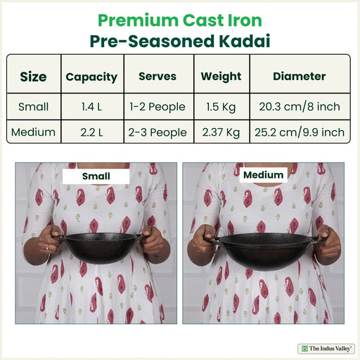 The Indus Valley CASTrong Cast Iron Kadai, Pre-seasoned, Nonstick, 100% Pure, Toxin-free, 20.3cm, 1.4L, 1.5kg