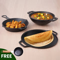 The Indus Valley CASTrong Cast Iron Cookware Set: Tawa+ Kadai+ Fry Pan, Kitchen Set for Home, Pre-seasoned, 100% Pure, Toxin-free, Tadka Pan
