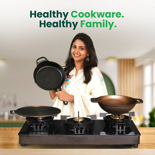 The Indus Valley Super Smooth Cast Iron Set: Frypan+ Kadai+ Tawa, Kitchen set for Home, Nonstick, 100% Pure,Toxin-free, Tadka Pan