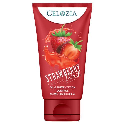 Red tube of Celozia Strawberry Facial Wash on a white background