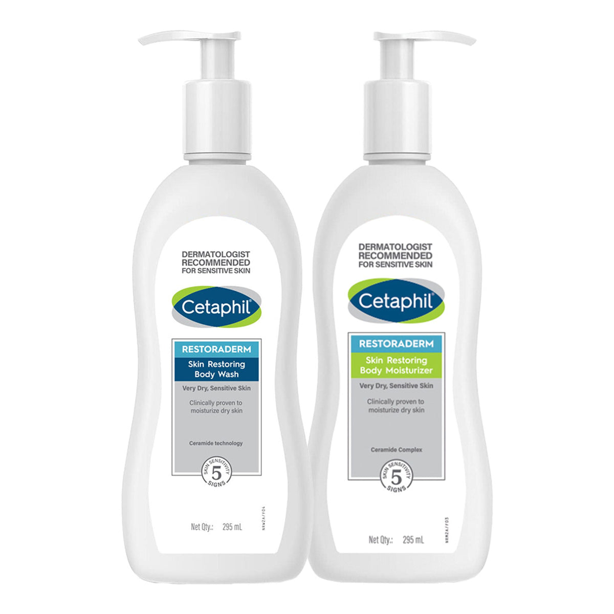 Two bottles of Cetaphil Restoraderm Skin Restoring Body Wash on a white background