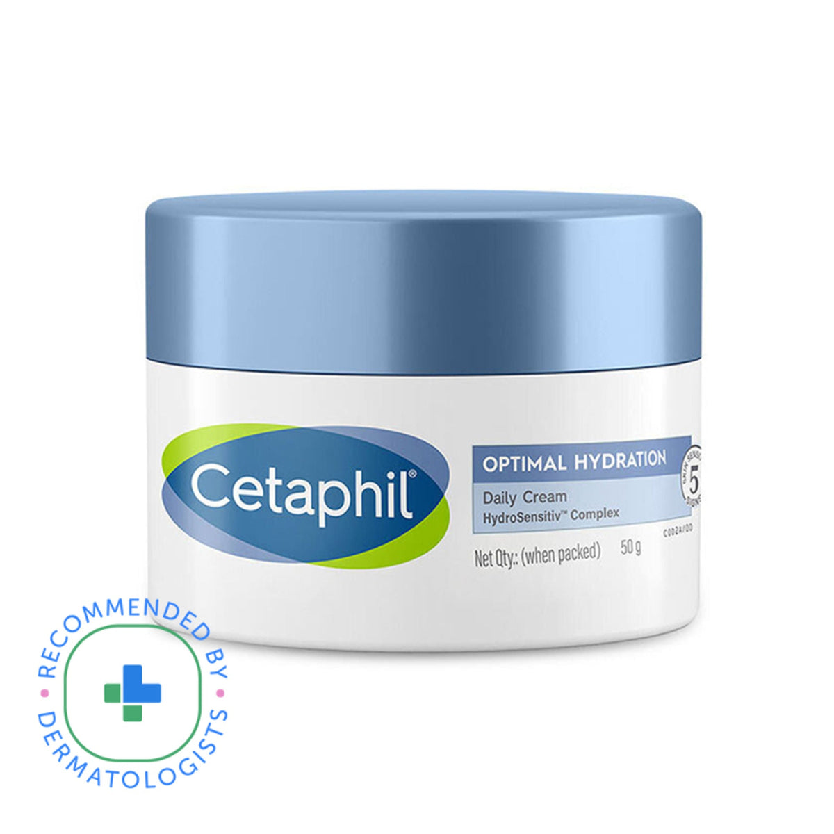 Cetaphil Optimal Hydration Daily Cream jar with blue lid on a white background