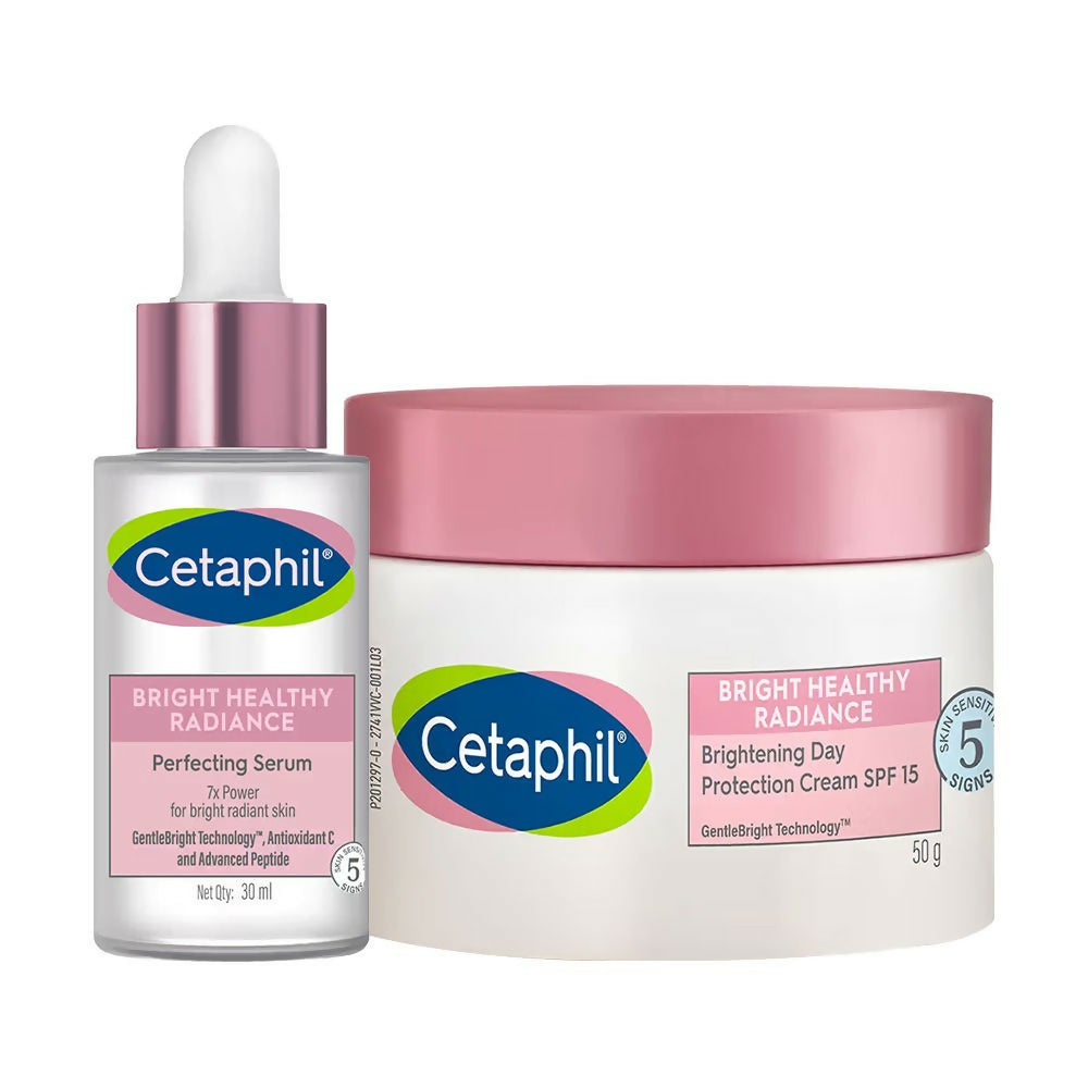 Cetaphil skincare serum and cream on a white background