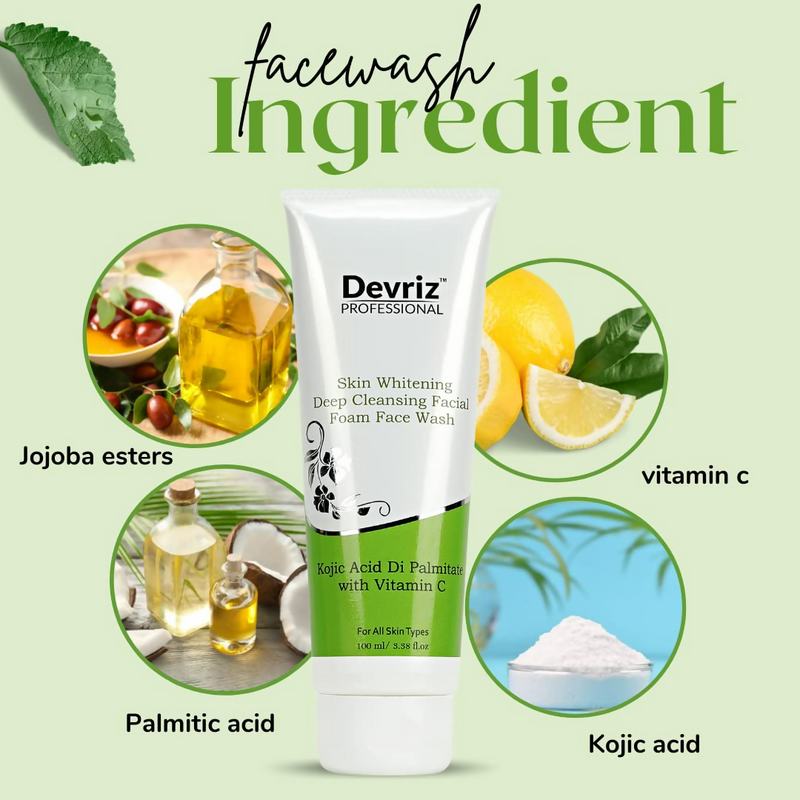 Devriz Professional Kojic Acid Face Wash For Reducing Pigmentation Dark Spots Uneven Skin Tone