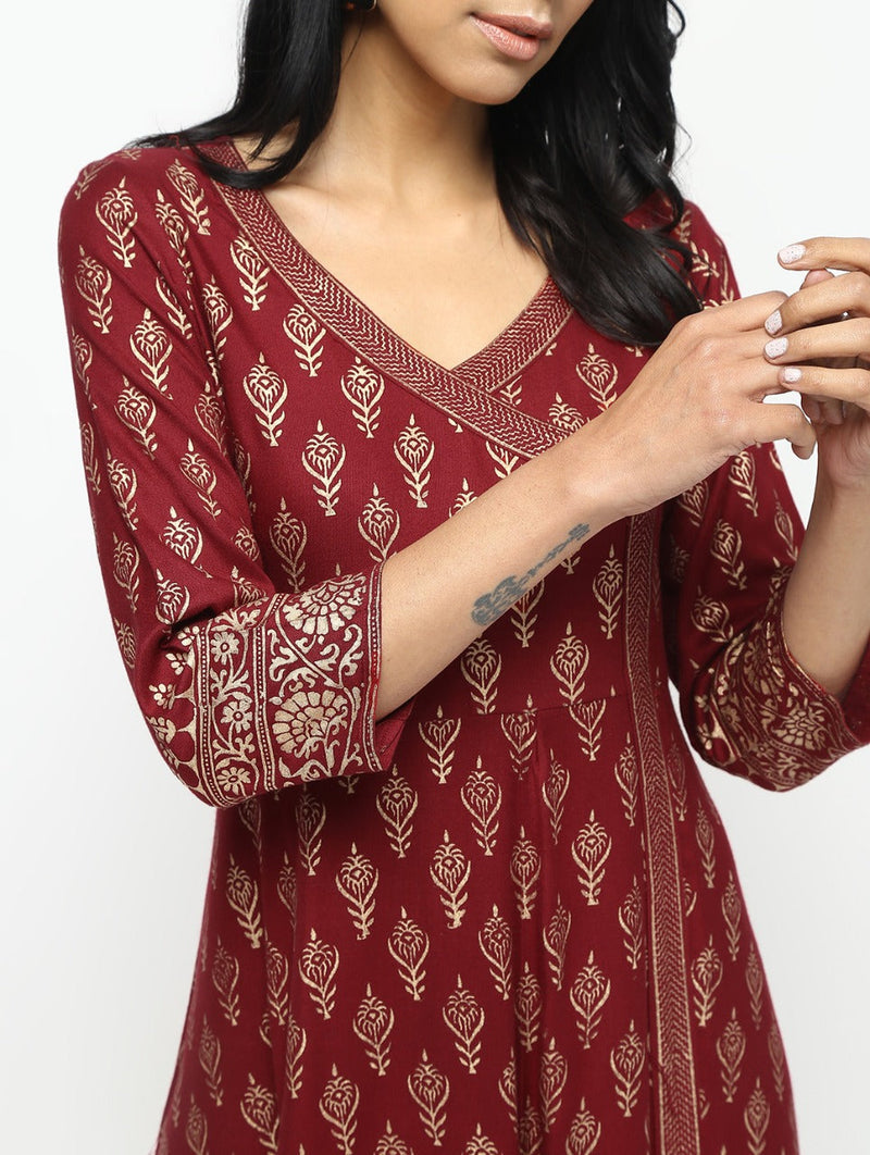 Cheera Angrakha All Over Butta Foil Printed Kurta With Beautiful Border Design
