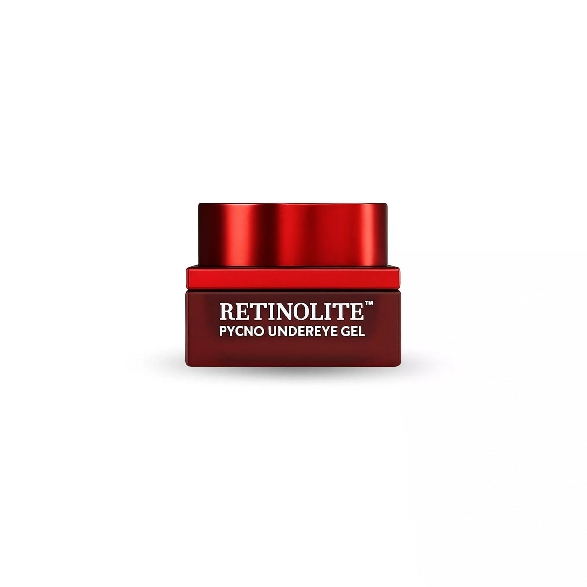 Red jar of Retinolite Pycno Undereye Gel on a white background