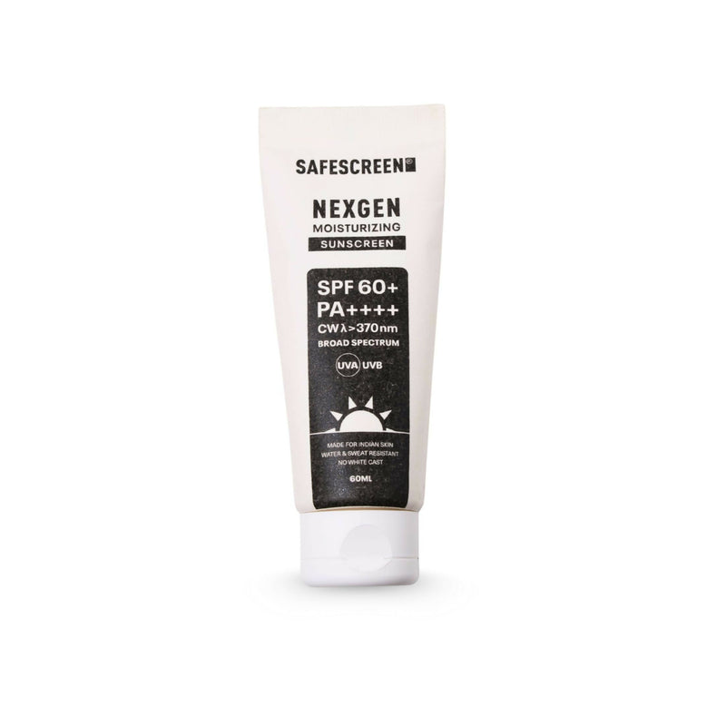 Tube of Safescreen Nexgen sunscreen on a white background
