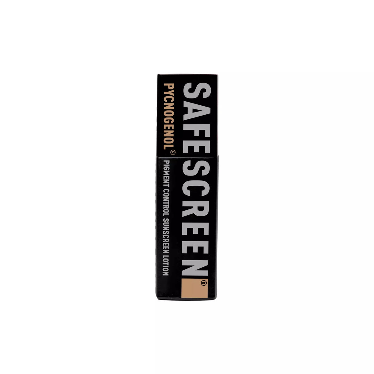 Black sunscreen stick with 'Safescreen' branding on a white background