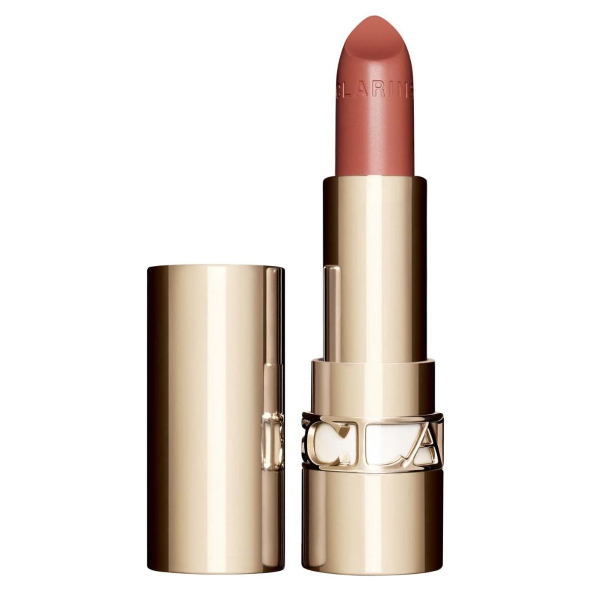 Lipstick with gold casing on a white background