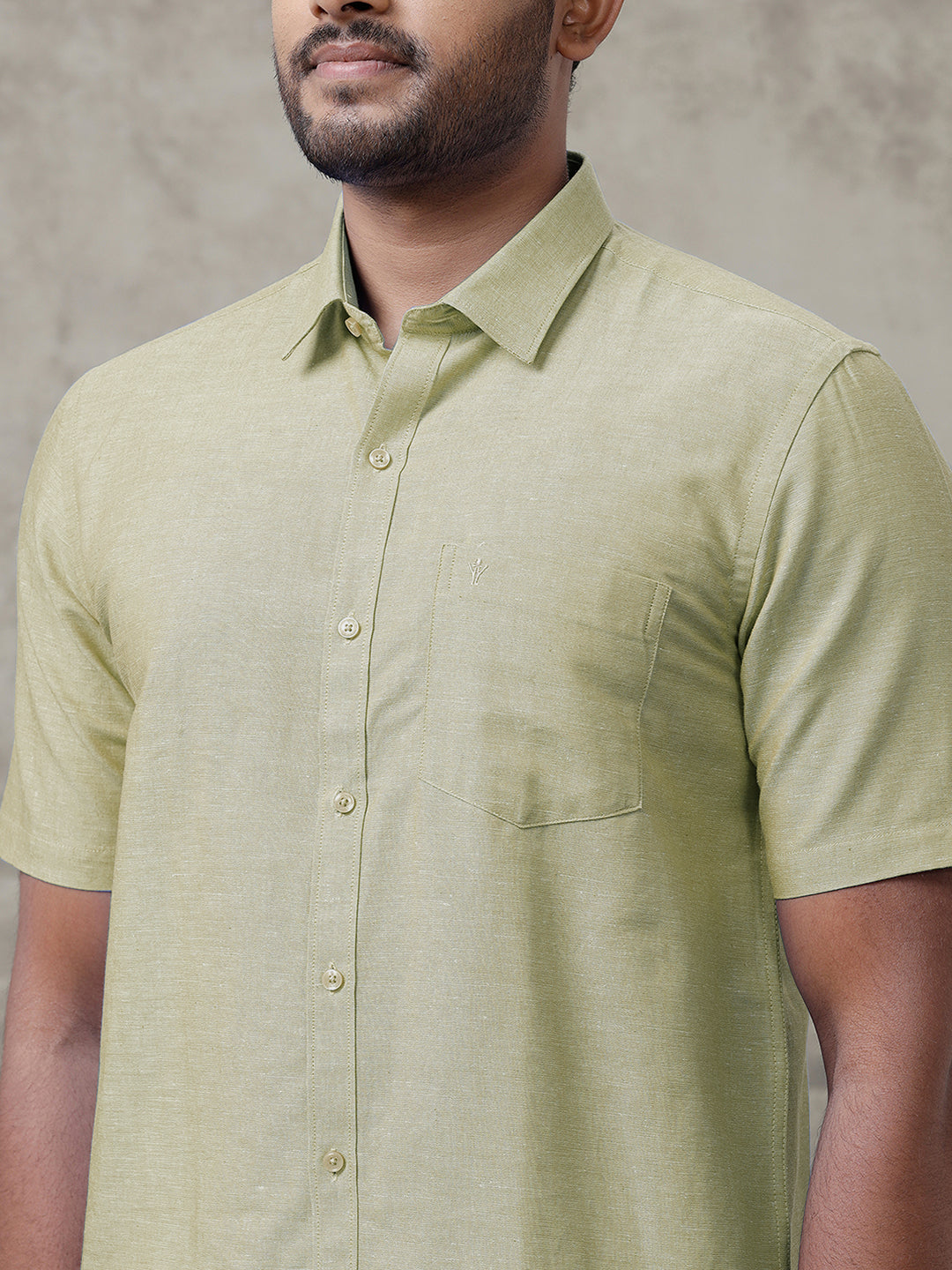 Men Linen Cotton Shirt Olive Green LF25