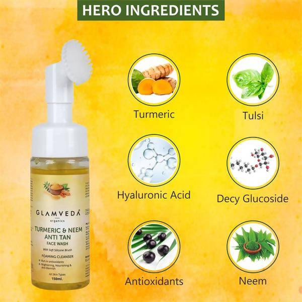Glamveda Ayurvedic Turmeric & Neem Anti Tan Face Wash With Soft Silicone Brush
