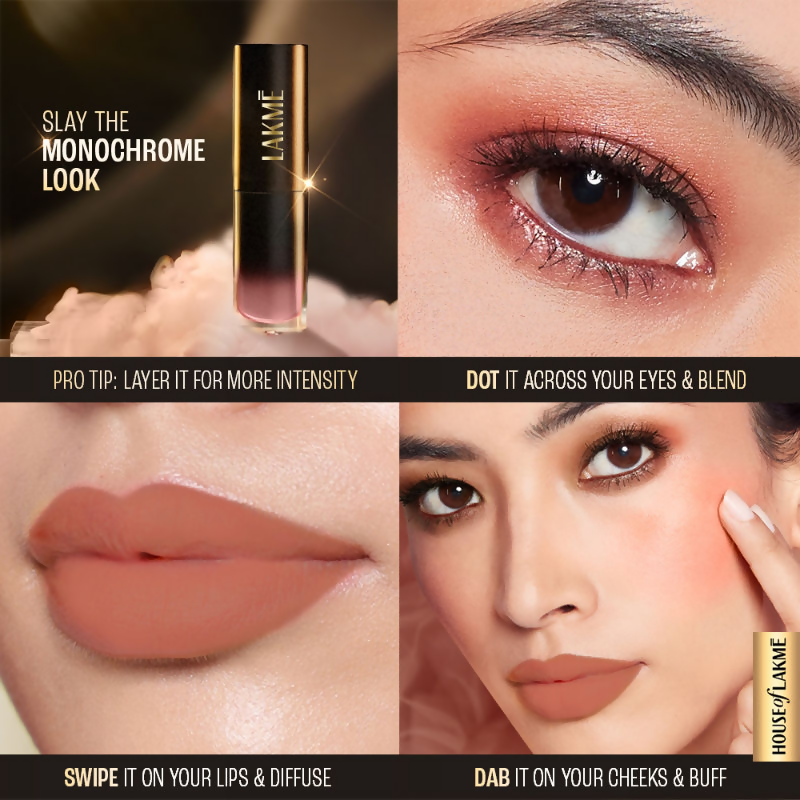Lakme Xtraordin-Airy One-And-Done Lip, Eye & Cheek Tint - Nude Nudge