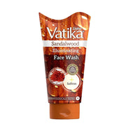 A tube of Dabur Vatika Sandalwood Illuminating Face Wash with Saffron, indicating the brand and key ingredient.