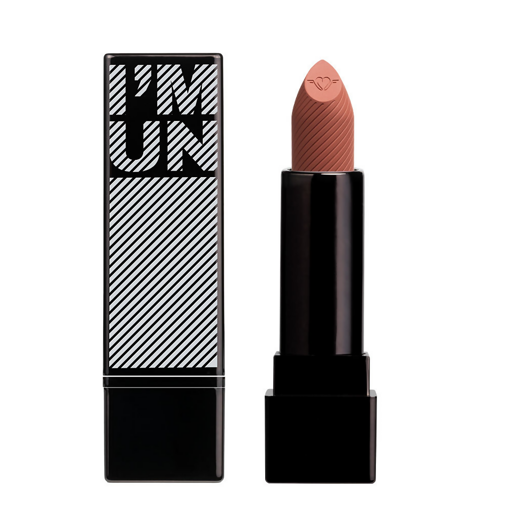Lipstick with 'I'm Un' packaging and '001 Hamster' color swatch on a white background
