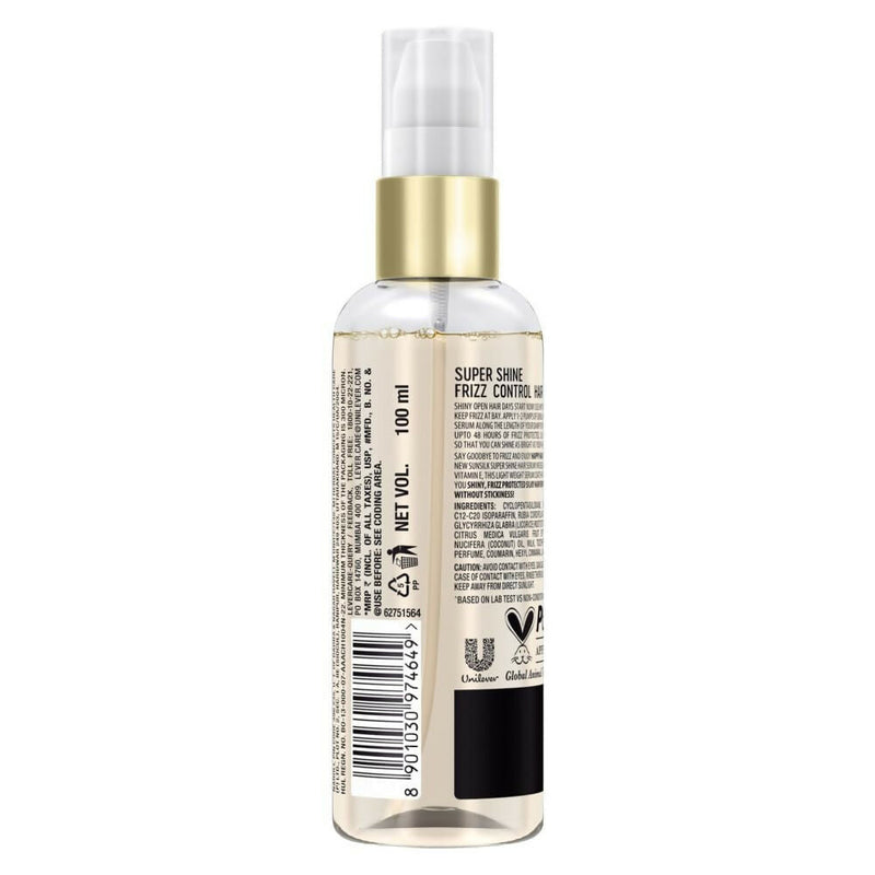 Sunsilk Super Shine Hair Serum For Dry Frizzy Hair, Vitamin E Nourishment, 48 hour frizz free