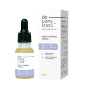 Deconstruct pore control serum bottle and packaging on a white background