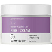 Dermatouch night cream jar with purple label on a white background