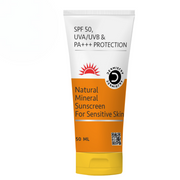 Sunscreen tube with SPF 50, UVA/UVB & PA+++ protection on a white background