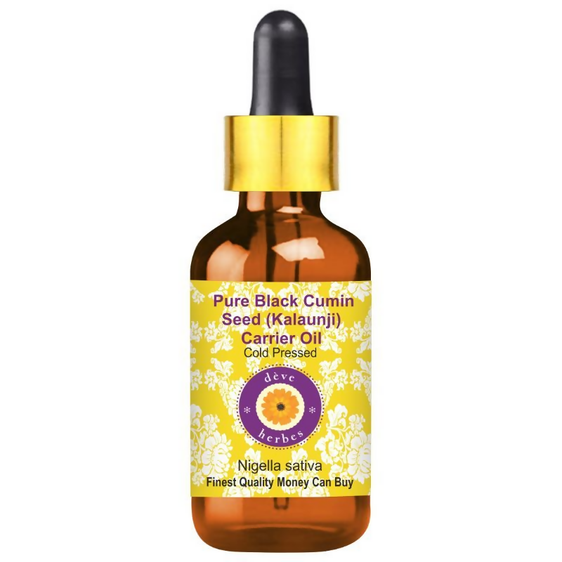 Bottle of Pure Black Cumin Seed Carrier Oil with a dropper on a white background