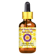 Bottle of Pure Savory Winter Essential Oil with a yellow dropper on a white background
