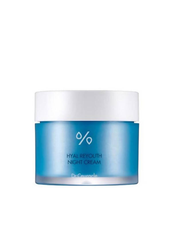 Blue jar of Hyal ReYouth Night Cream on a white background