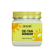 Jar of Dr. Rashel DE-TAN Face Pack with a yellow label on a white background