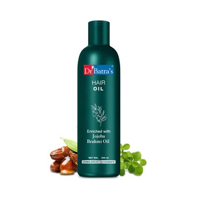 Dr. Batra's Hair Oil bottle with ingredients on a white background