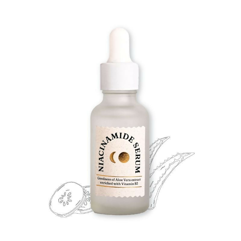 Niacinamide serum bottle with dropper on a white background