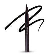 Black eyeliner pen with a signature on a white background