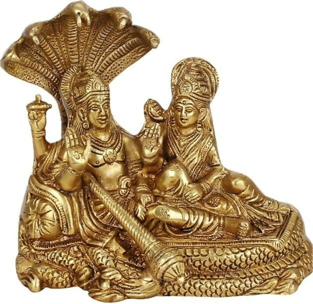 Labhcart Brass Lakshmi Vishnu Idol God Goddess Statues Religious Deity Laxmi Vishnu Resting On Sheshnaag