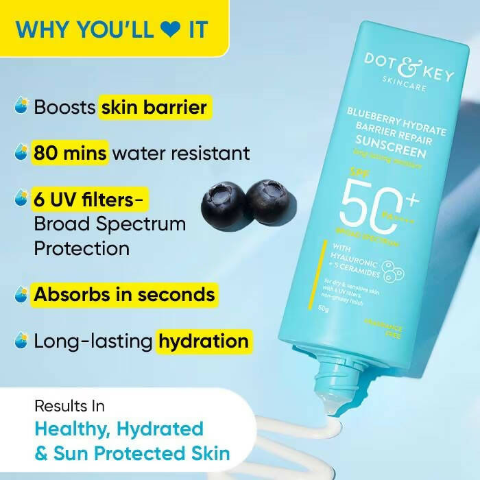 Dot & Key Blueberry Hydrating Barrier Repair Face Sunscreen SPF 50+,PA++++ With Hyaluronic & 5 Ceramides