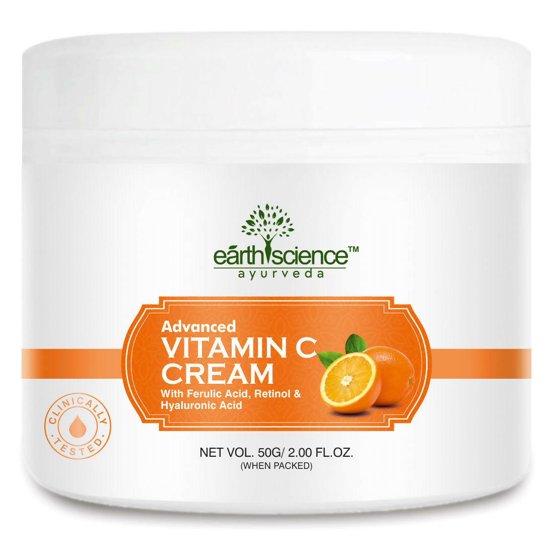 Jar of Earth Science Ayurveda Advanced Vitamin C Cream on a white background