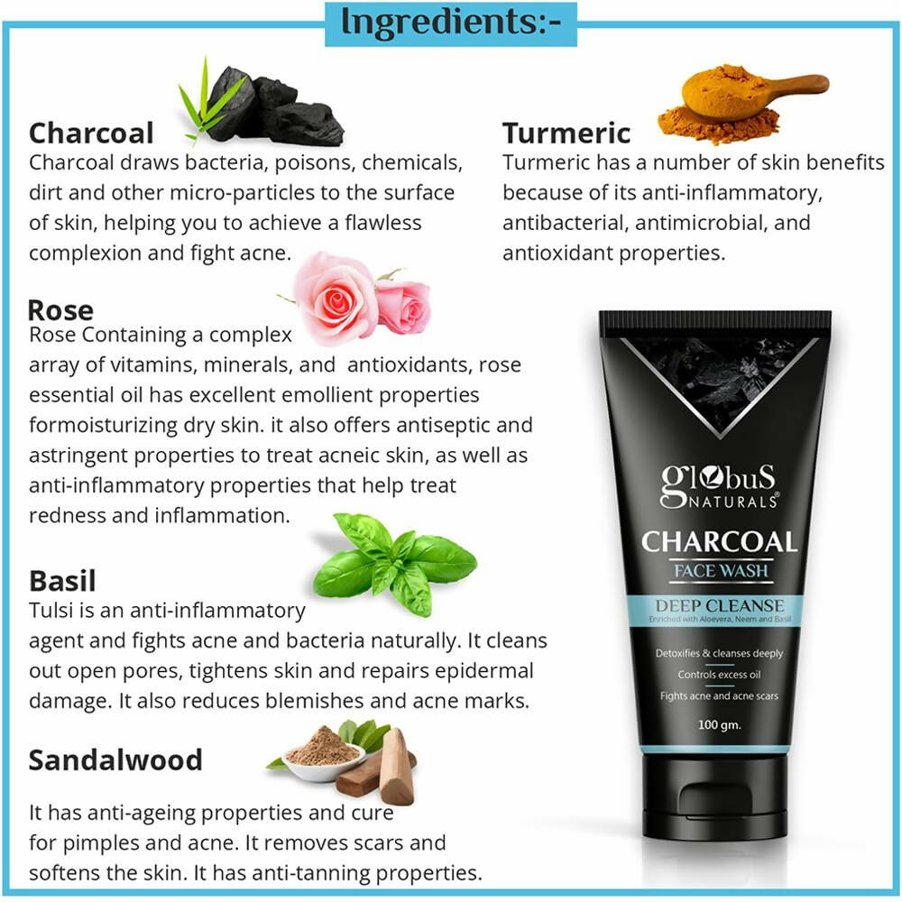 Globus Naturals Anti Pollution & Anti Acne Charcoal Face Wash