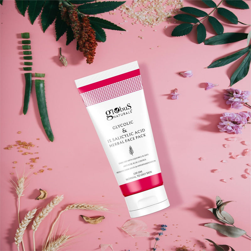 Globus Naturals Anti Acne Glycolic & 1 % Salicylic Acid Face Pack, For Acne Prone & Oily Skin