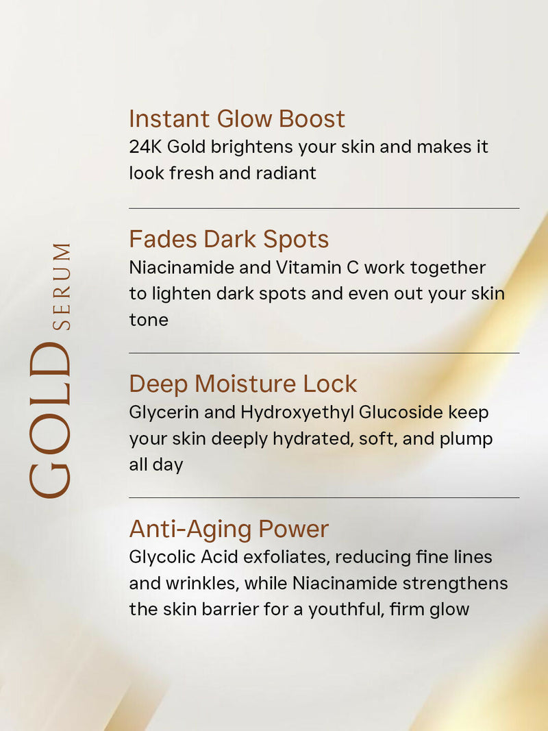 Flawora 24K Gold Face Serum For Brightening, Anti-Aging And Anti Acne Serum To Reduce Blackheads And Open Pores 