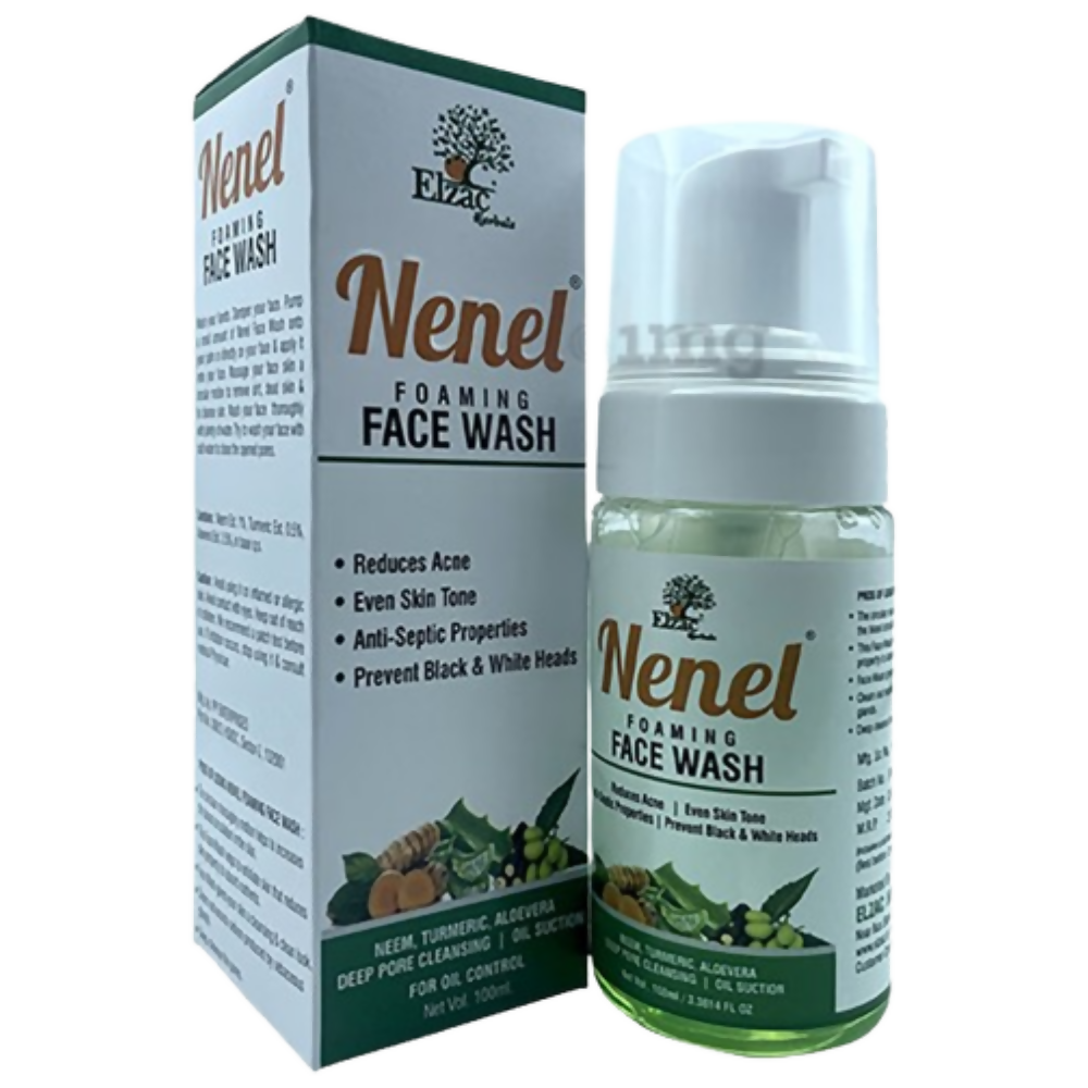 Nenel foaming face wash bottle and packaging on a white background