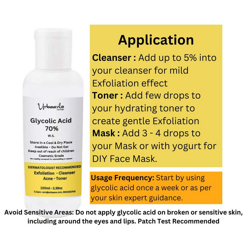 Urbaano Herbal Glycolic Acid 70%, Liquid for Cleansers