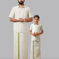 Like Father Like Son Tissue Dhoti & Shirt Combo Set Moss Green