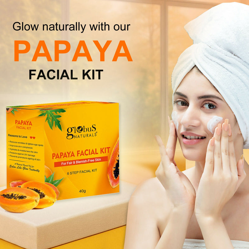 Globus Naturals Papaya Facial Kit For Blemish Free Skin & Anti-Pigmentation, 6 Steps