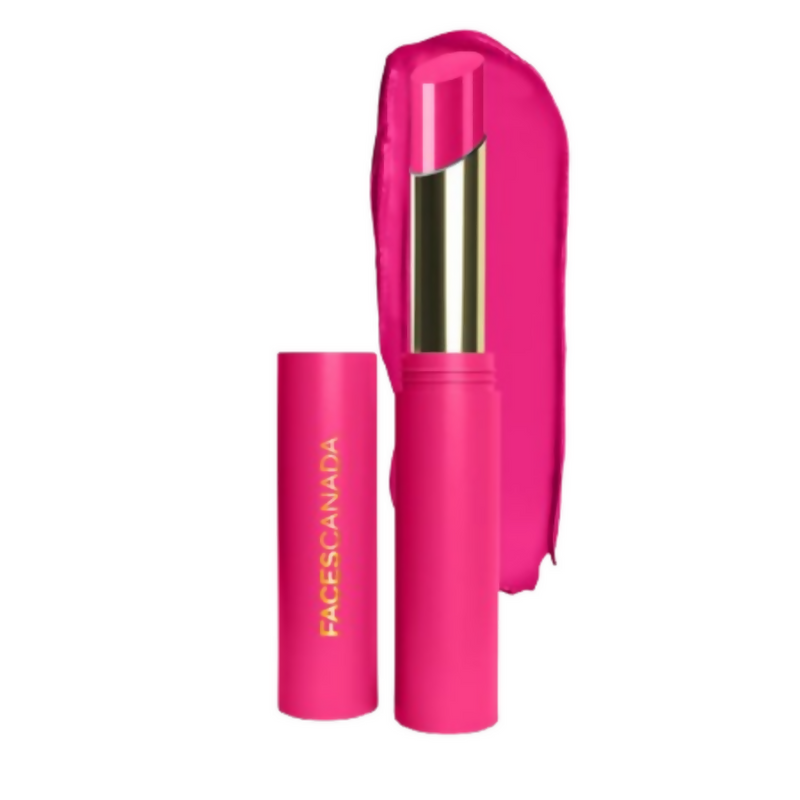 Pink lipstick with visible 'Faces Canada' branding on a white background