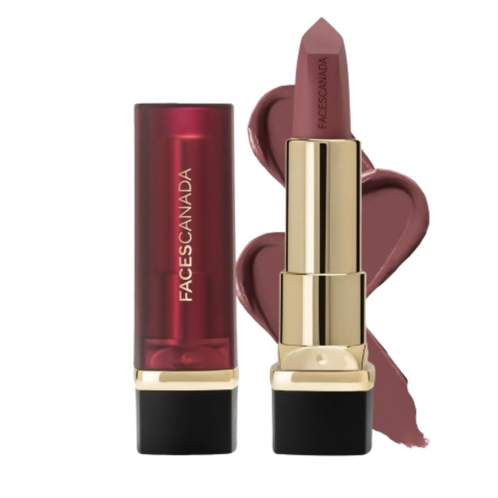 Lipstick with red casing and gold accents on a white background