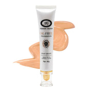 Foundation tube with a swatch on a white background