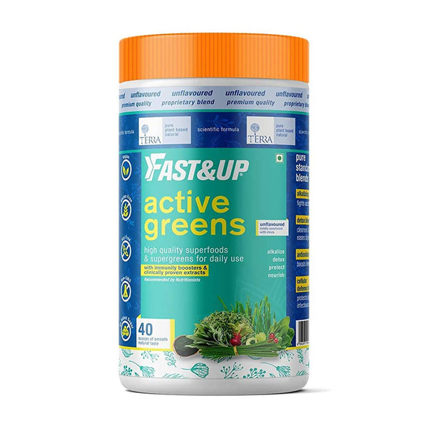 Container of Fast&Up Active Greens supplement on a white background