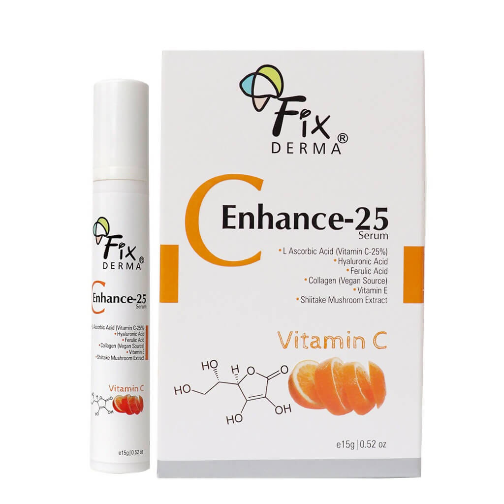 Fix Derma Enhance-25 Serum packaging with serum bottle on a white background