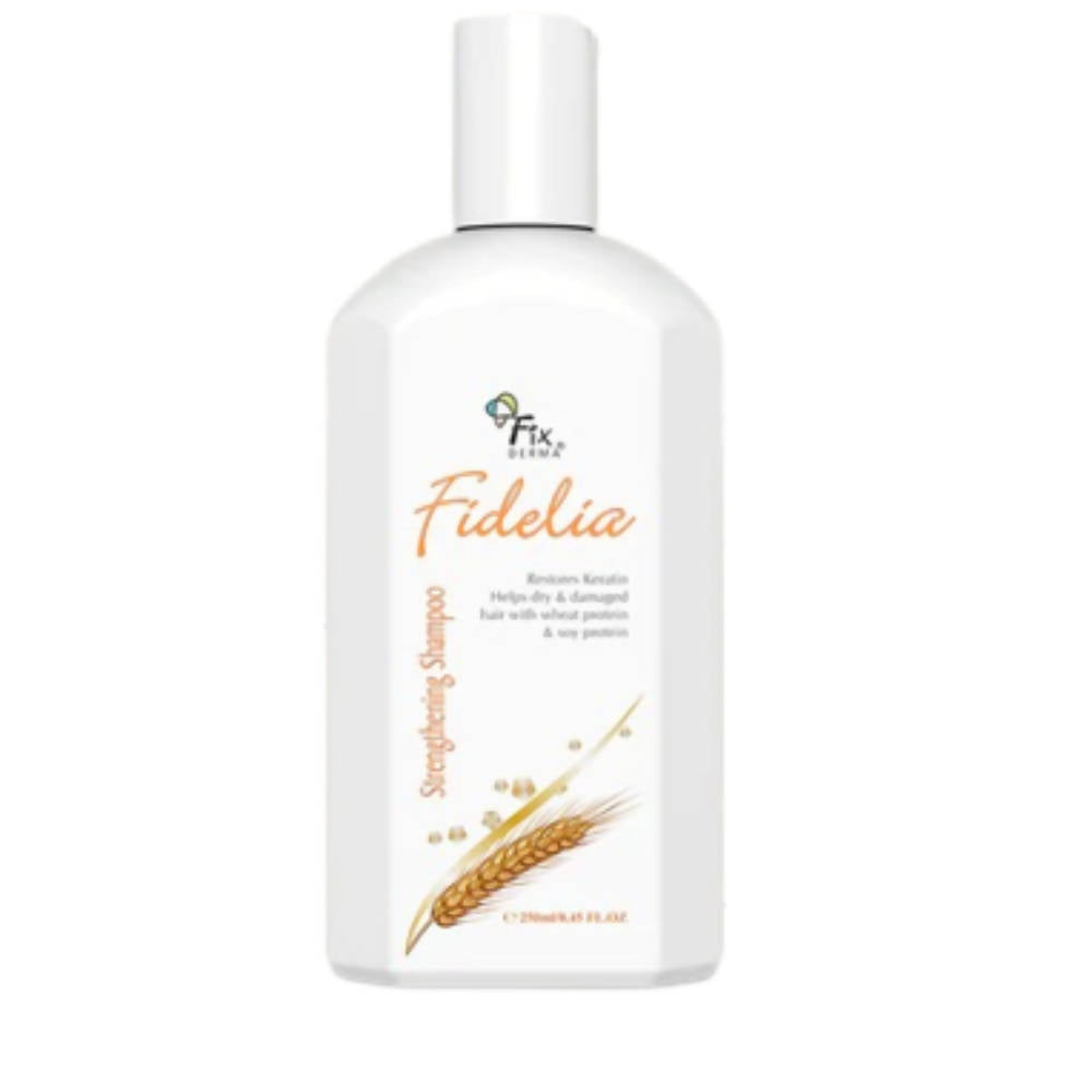 Fidelia shampoo bottle on a white background