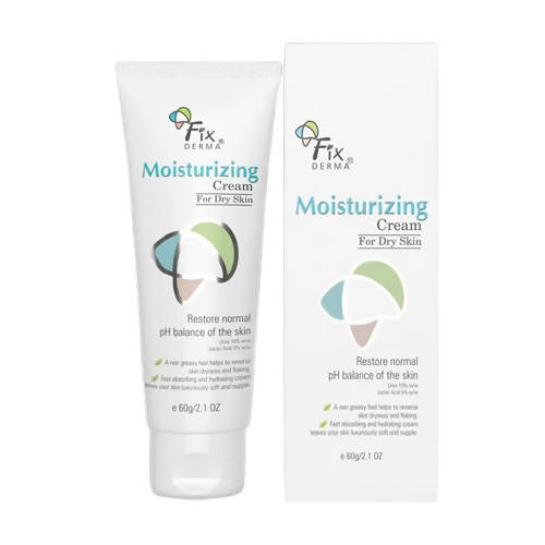 Moisturizing cream tube and packaging with Fix Derma branding on a white background