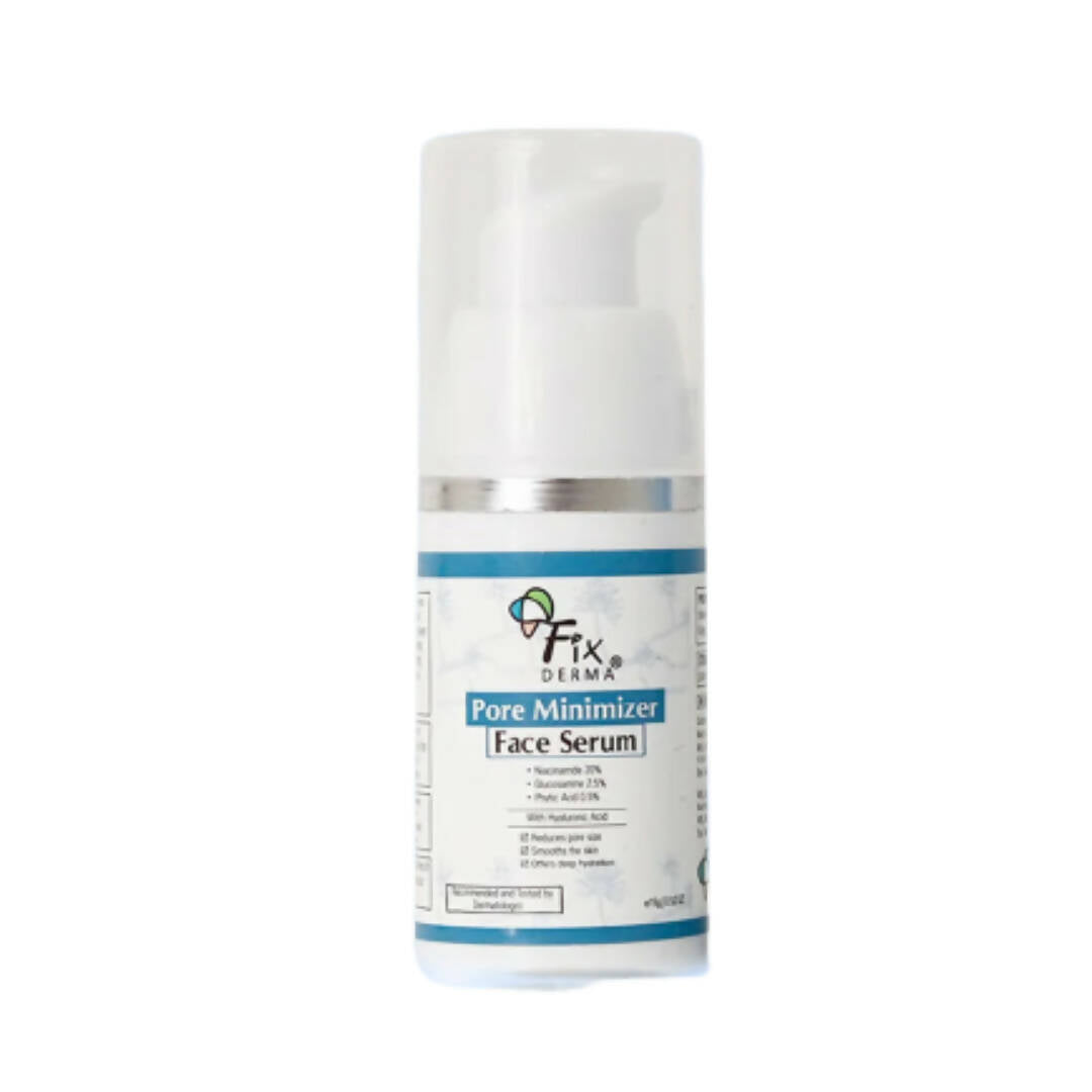 Skincare serum bottle labeled 'Fix Derma' on a white background
