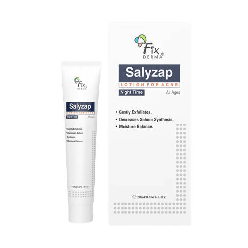 Sallyzap lotion for acne treatment by Fix Derma on a white background