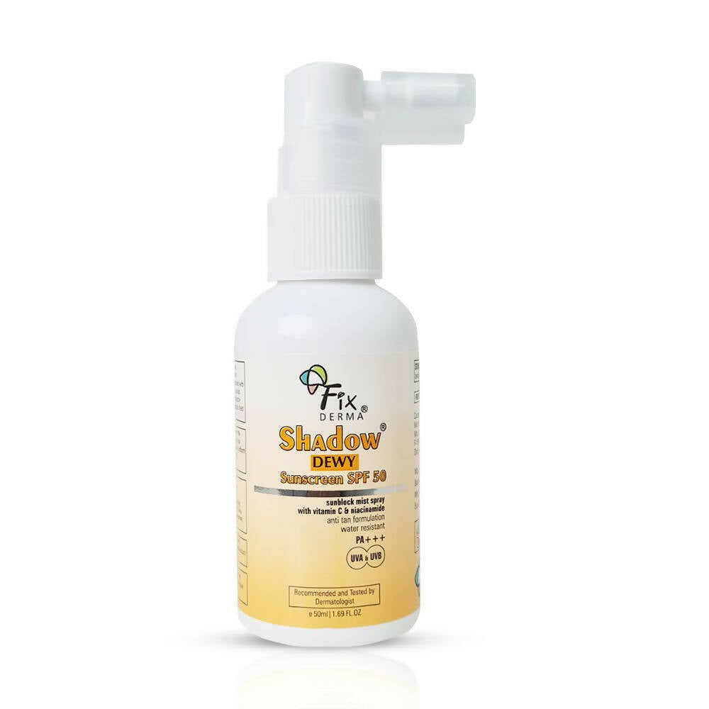 White spray bottle labeled 'O' Fix Derma Shadow Dewy' on a white background