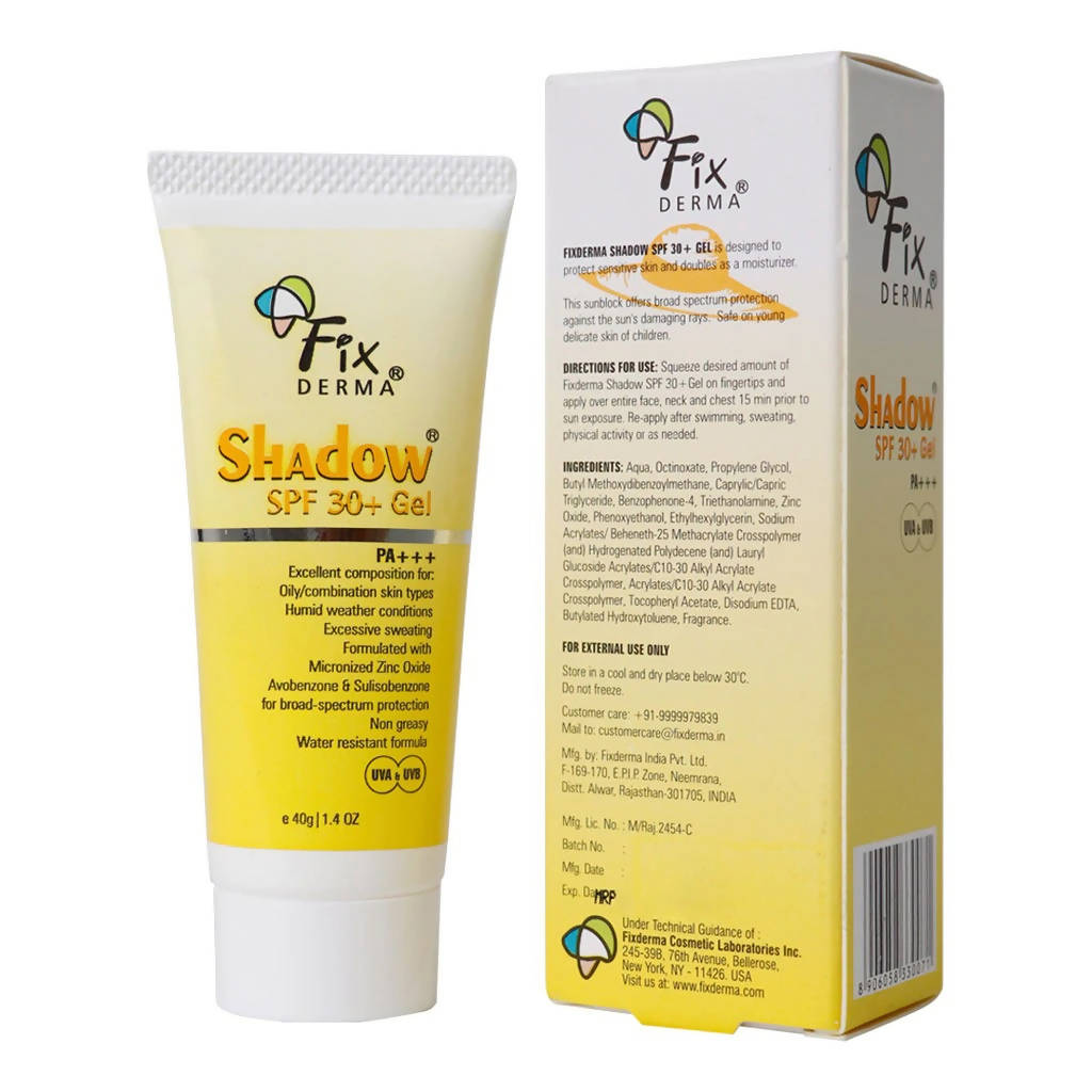 Fix Derma Shadow SPF 30+ Gel packaging on a white background